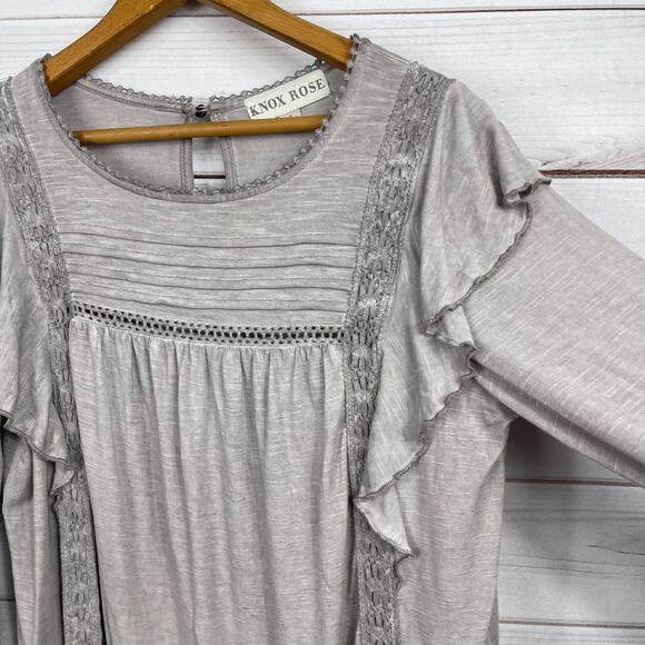 Knox‎ Rose Crochet Trim Long Sleeve Peasant Top Size Small - Picture 3 of 7